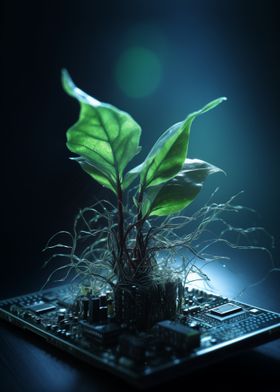 Plant Growing on Circuit Board