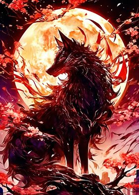 Black Wolf Under Full Moon