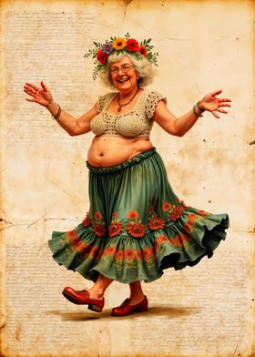 Smiling Old Woman in Floral Dress