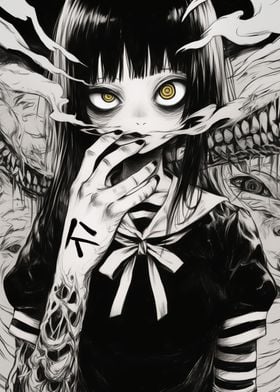 Dark Anime Girl with Monster