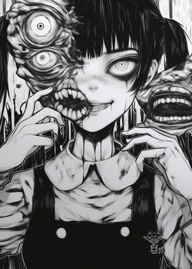 Creepy Anime Girl with Monster Mask