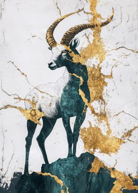 Gold &amp; Teal Mountain Goat