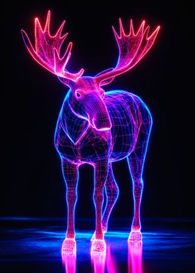 Neon Wireframe Moose