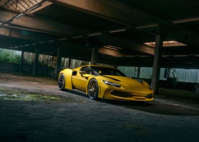 Yellow Sports Car in Garage