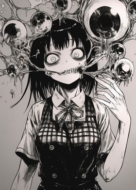 Horror Anime Girl with Eyes