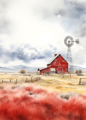 Red Barn Watercolor