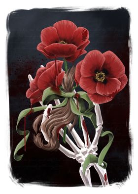 Skeleton Hand with Bloody Poppies