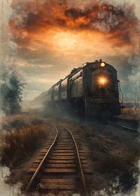 Train in Foggy Sunset