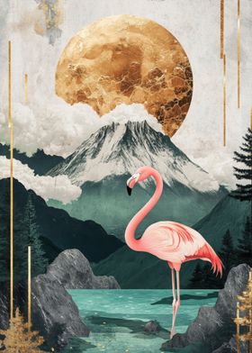 Pink Flamingo Mountain Landscape