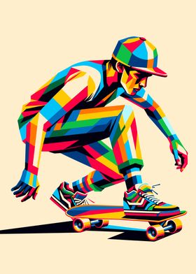 Skateboarder wpap pop art colorful