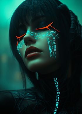 Cyberpunk Woman with Glowing Makeup