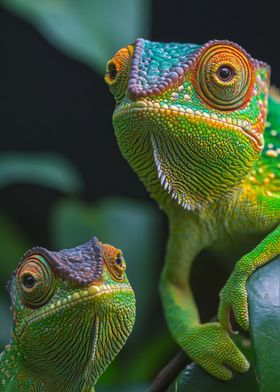 Two Chameleons Close Up