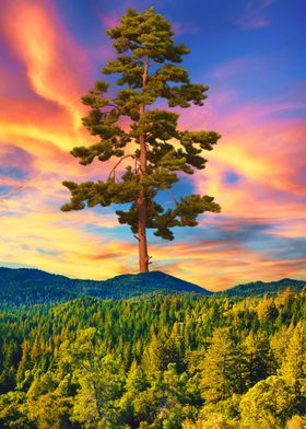 Tall Pine Tree Sunset