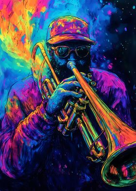 Trumpet Player in Neon