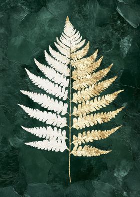 Gold &amp; White Fern Leaf