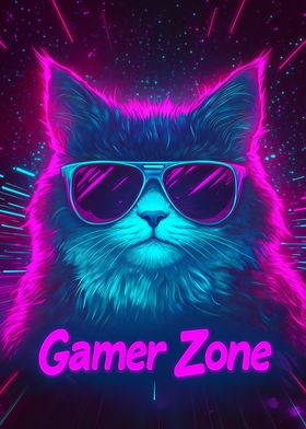 Gamer Cat Neon Art