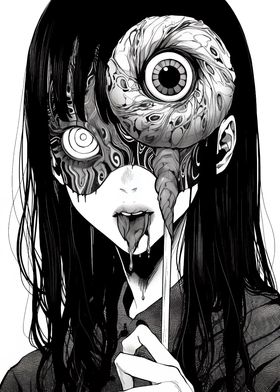 Horror Anime Girl with Eye Mask