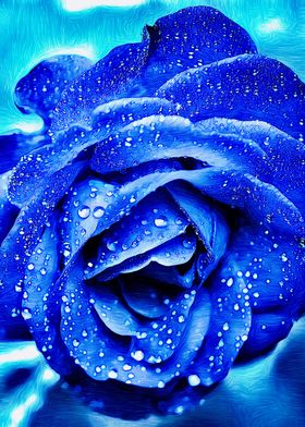 Blue Rose with Dew Drops