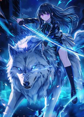 Anime Girl Riding Wolf