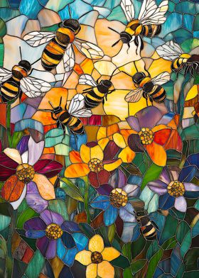 Stained Glass Bees &amp; Flowers