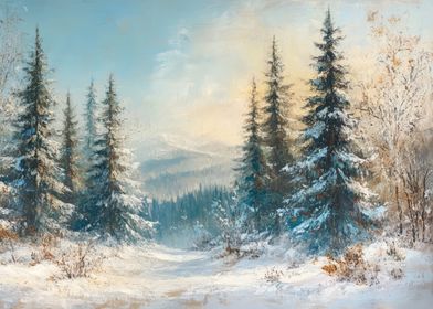 Snowy Norwegian Forest Landscape