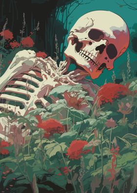 Skeleton and Flowers