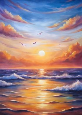 Sunset Seascape Painting 