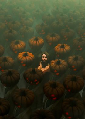 Woman in Pumpkin Field