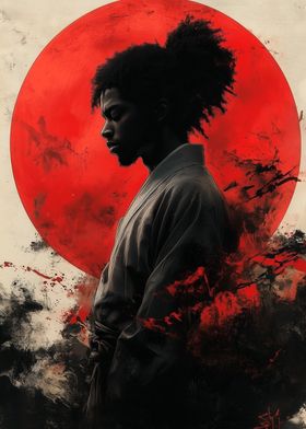 African American Japanese Samurai Silhouette