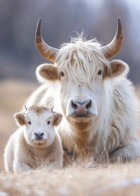 White Yak and Calf