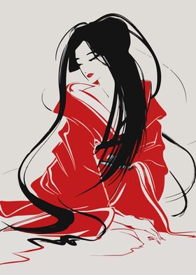 Geisha in Red Kimono