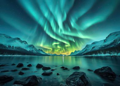 Northern Lights Over Mountains Nature