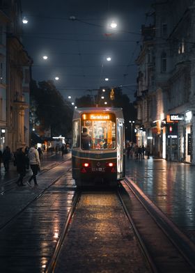 Tram at Night in Graz