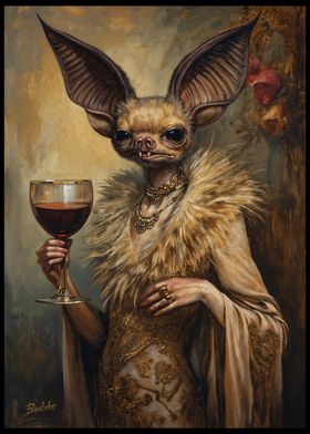 Gothic Bat Lady with Wine