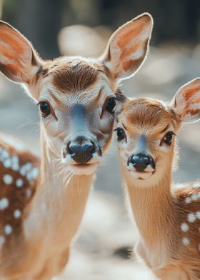 Two Fawn Deer Close-Up