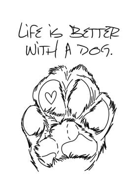 Best Dog Poster Minimalist Line Art Paw Print with Heart Inspirational Motivational Sweet Quote