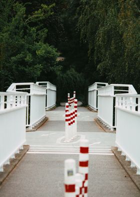 White Bridge with Red and White Posts