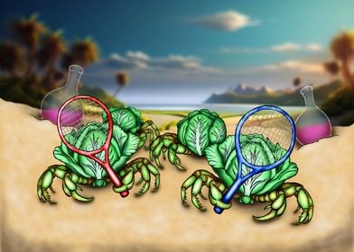 Cabbage Crabs Playing Tennis