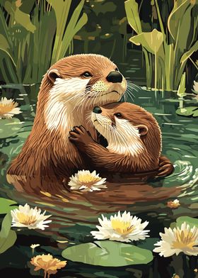 Otter Family Love