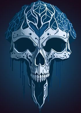 Blue Skull with Intricate Design