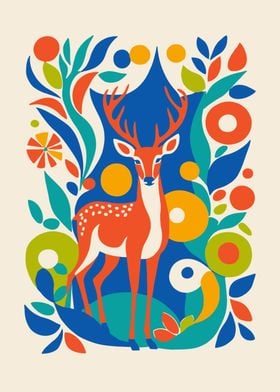 Deer in Floral Pattern