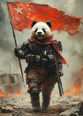 Panda Soldier with Chinese Flag