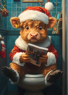 Highland Cow Santa on Toilet