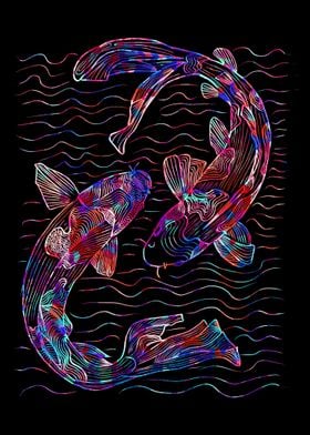 Neon Koi Fish Art