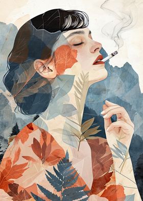 Woman with Leaves and Smoke