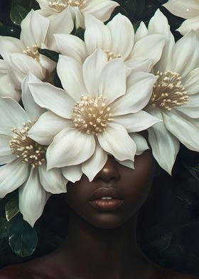 Black Woman White Flowers