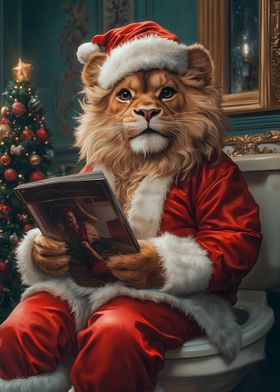 Lion Santa Reading