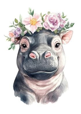 Hippo with Flower Crown