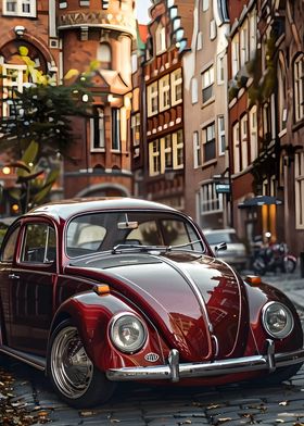 Classic Red Beetle in City