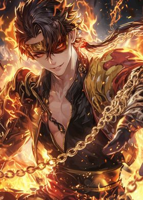 Anime Male Character with Fire